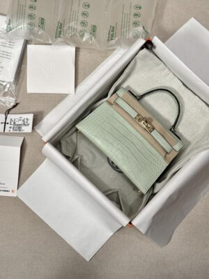 Hermès Mini Kelly Matte Alligator Vert D'eau Gold Hardware
