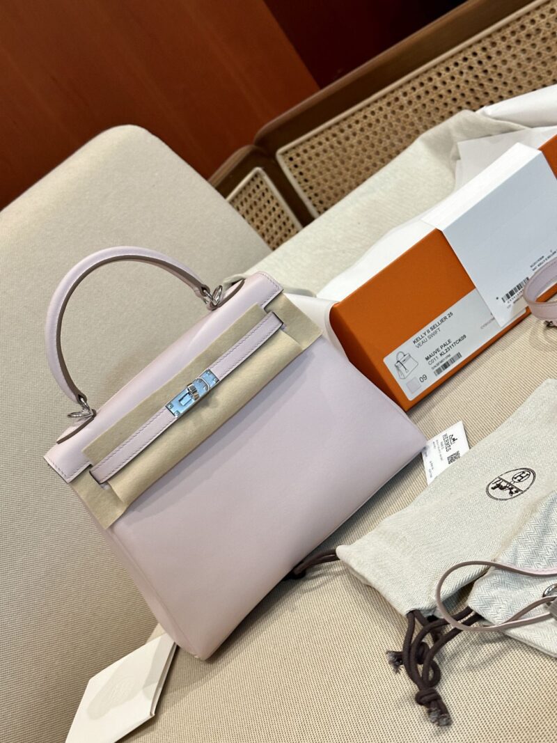 Hermès Kelly 25 Swift Mauve Silver Hardware - Image 2