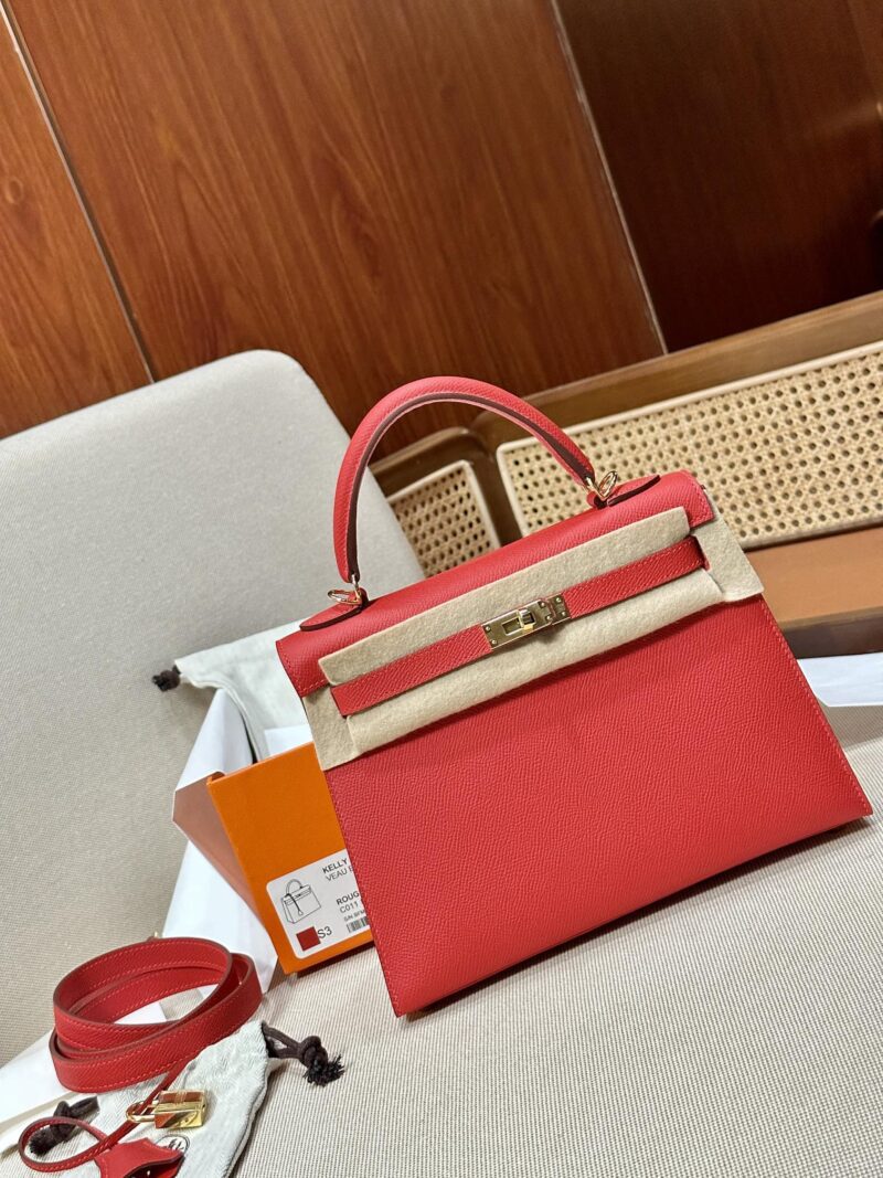 Hermès Kelly 25 Epsom Rouge Coeur Gold Hardware - Image 4