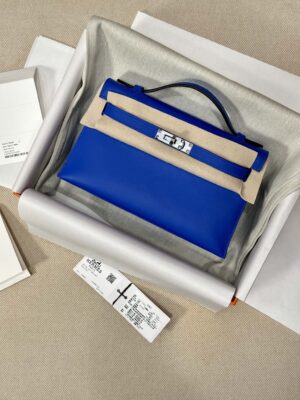 Hermès Kelly Pochette Blue Royal Swift Palladium Hardware