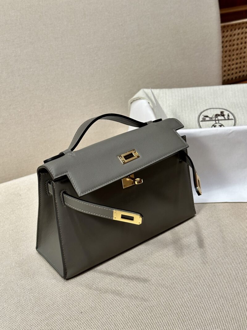 Hermès Kelly Pochette Etain Swift Gold Hardware