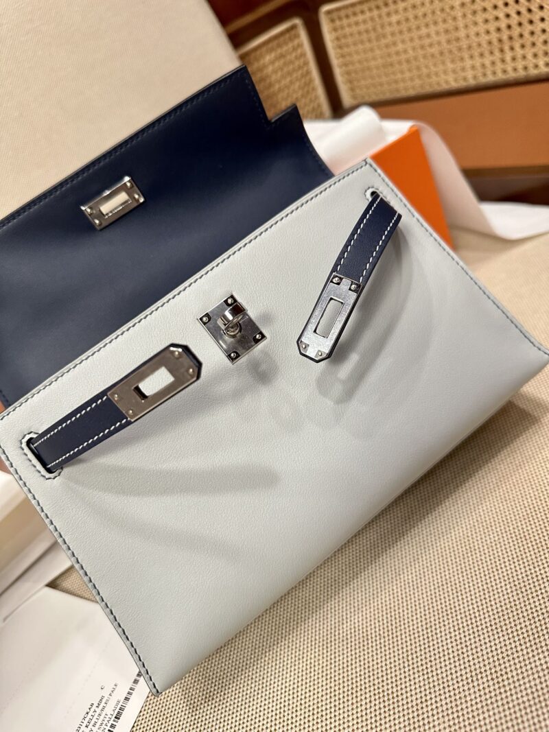 Hermès Kelly Pochette Blue Brume, Blue Navy Swift Palladium Hardware