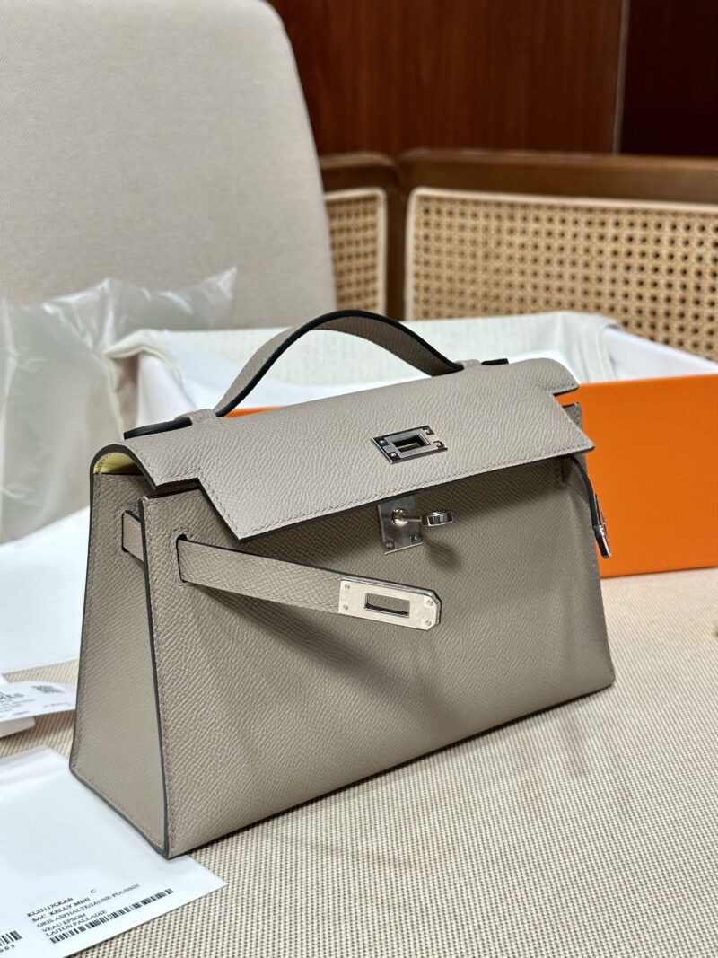 Hermès Kelly Pochette Gris Asphalt, Jaune Poussin Epsom Palladium Hardware