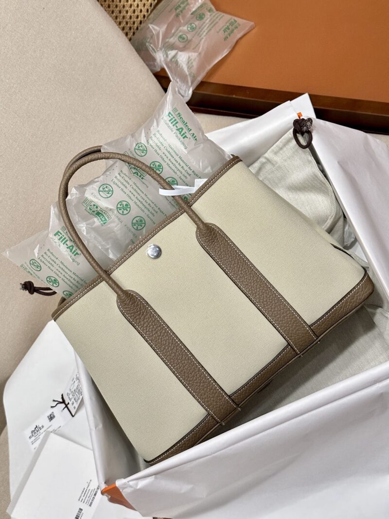 Hermès Garden Party 30 Canvas & Togo Beton & Etoupe Silver Hardware - Image 3