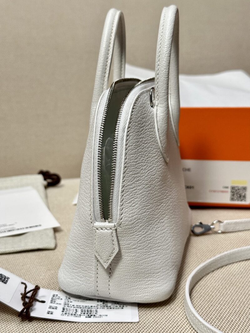 Hermès Mini Bolide 18 Chevre Blanc Silver Hardware