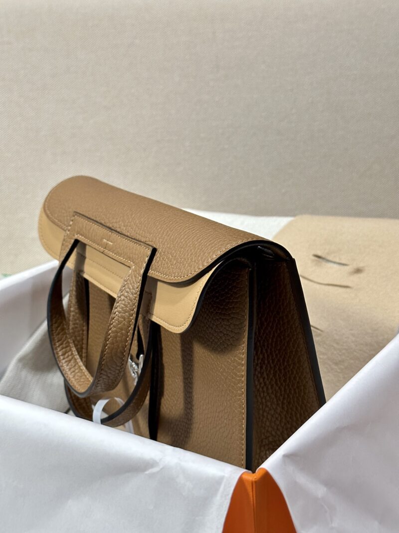 Hermès Halzan 25 Clemence Alezan & Biscuit Silver Hardware - Image 4