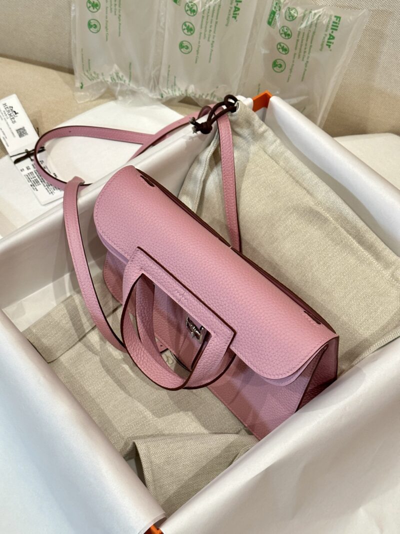 Hermès Halzan 25 Taurillon Clemence & Swift Mauve Sylvestre Silver Hardware - Image 4