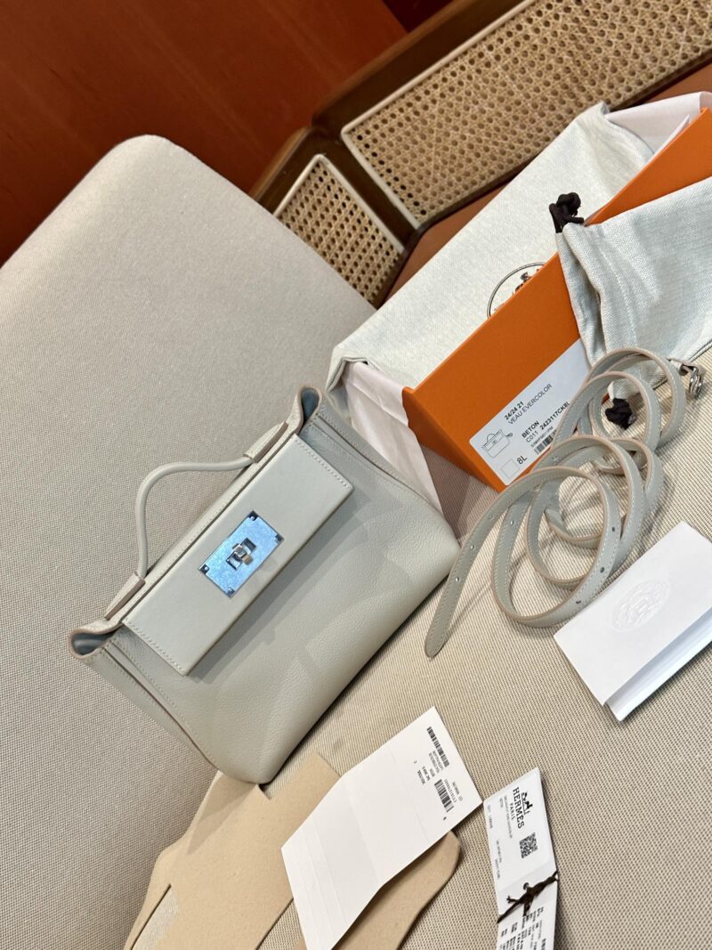 Hermès Mini Kelly 2424 Evercolor & Swift Beton Silver Hardware - Image 2