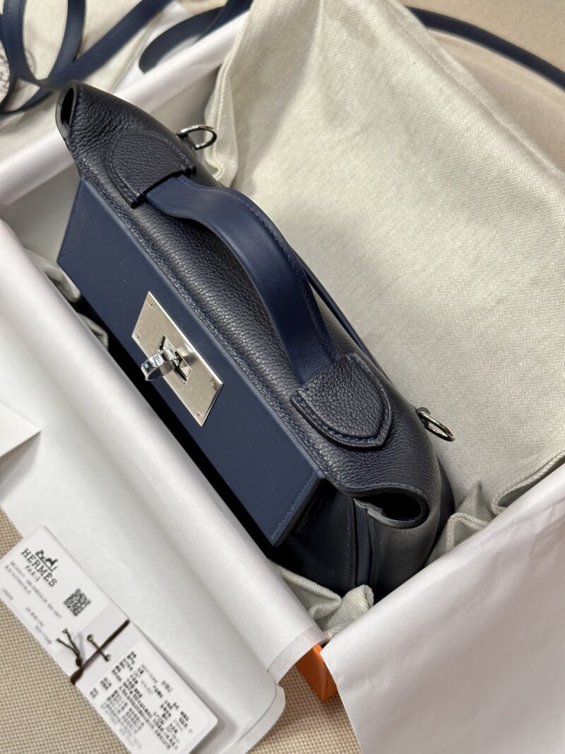 Hermès Mini Kelly 2424 Evercolor & Swift Blue Nuit & Blue Navy Silver Hardware - Image 3