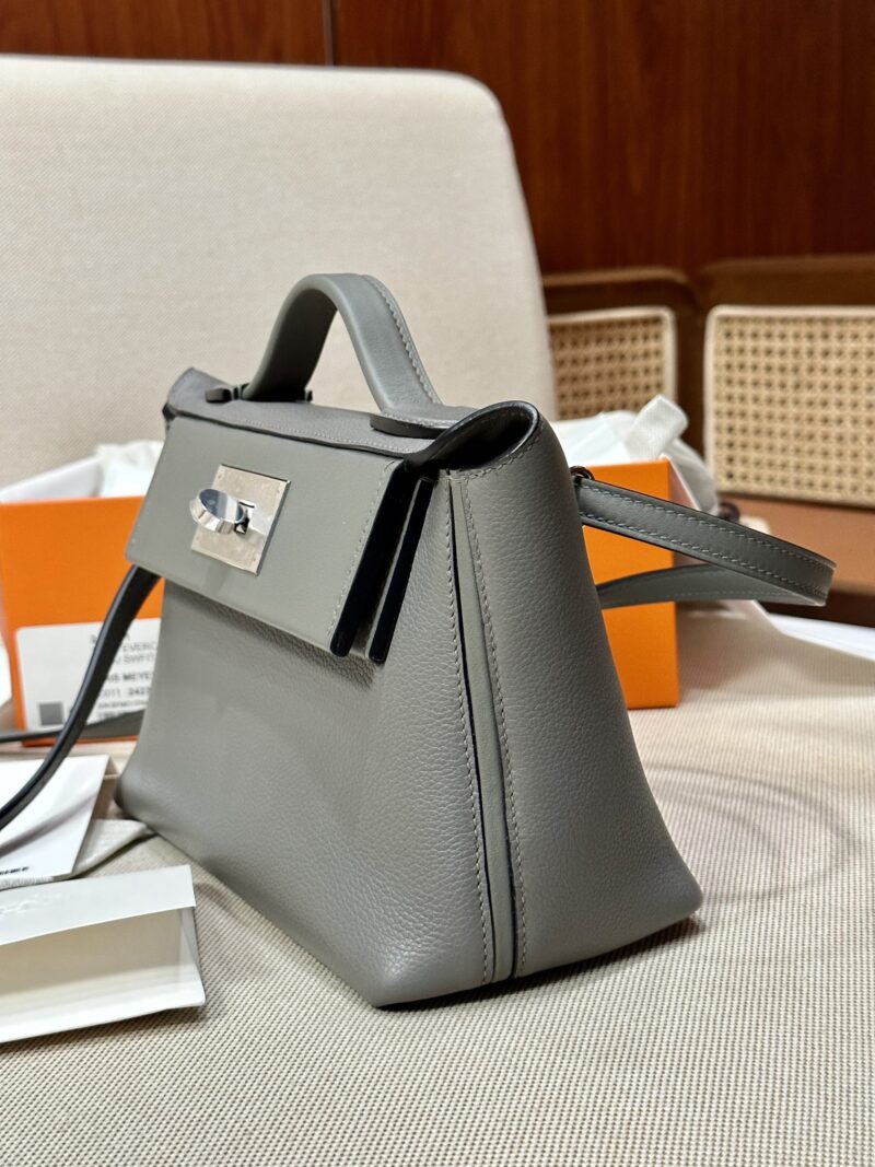 Hermès Mini Kelly 2424 Evercolor & Swift Gris Meyer Silver Hardware - Image 7