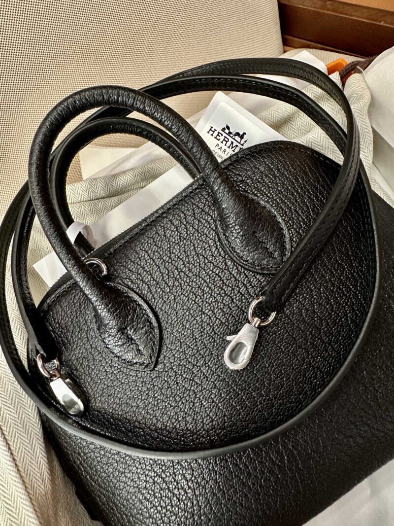 Hermès Mini Bolide 18 Chevre Noir Silver Hardware