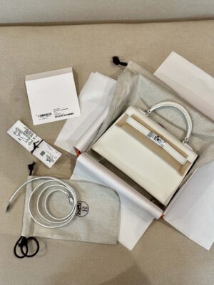 Hermès Mini Kelly Swift Blanc Silver Hardware