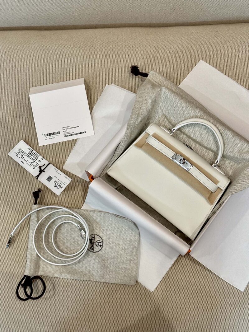 Hermès Mini Kelly Swift Blanc Silver Hardware