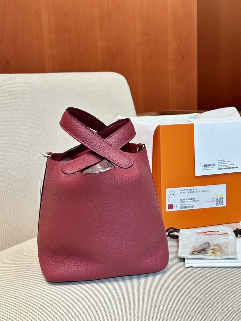 Hermès Picotin 18 Clemence Rouge Grenate Gold Hardware - Image 3
