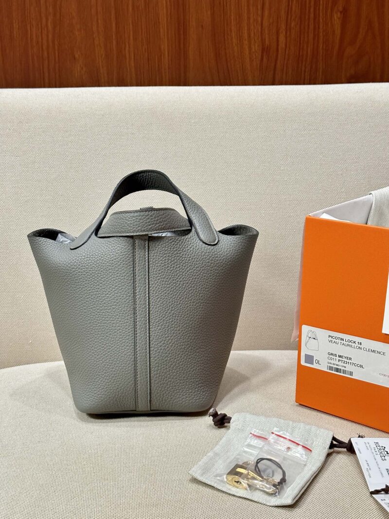 Hermès Picotin 18 Taurillon Clemence Gris Meyer Gold Hardware - Image 3