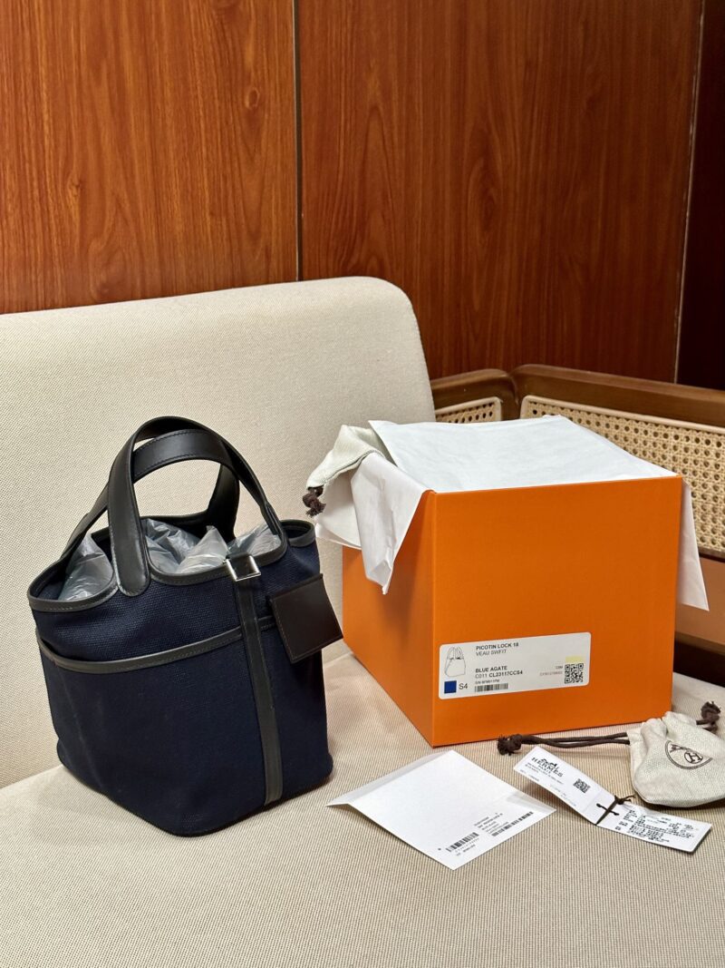 Hermès Picotin Cargo 18 Canvas & Leather Deep Blue & Noir Gold Hardware