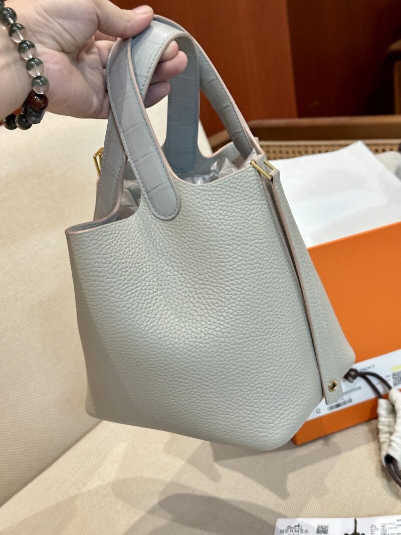 Hermès Picotin Touch 18 Taurillon Clemence & Matte Alligator Gris Pearl Gold Hardware - Image 5