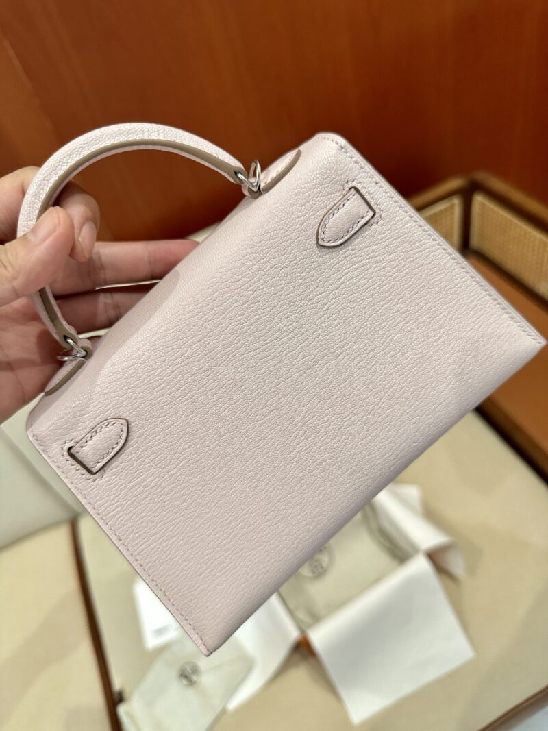 Hermès Mini Kelly 19 Chevre Mauve Pale & Gris Pearl Silver Hardware - Image 8