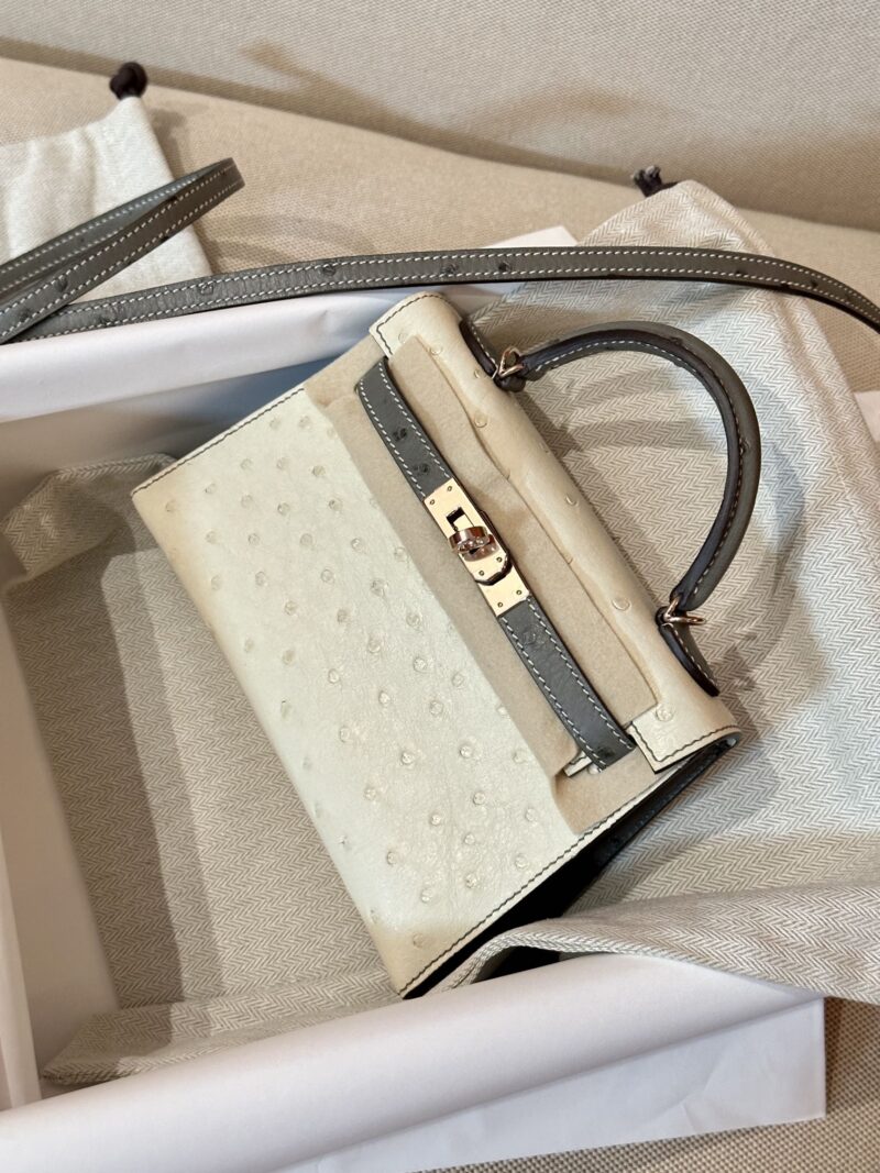 Hermès Mini Kelly 19 Ostrich Beton & Gris Asphalt Gold Hardware - Image 3