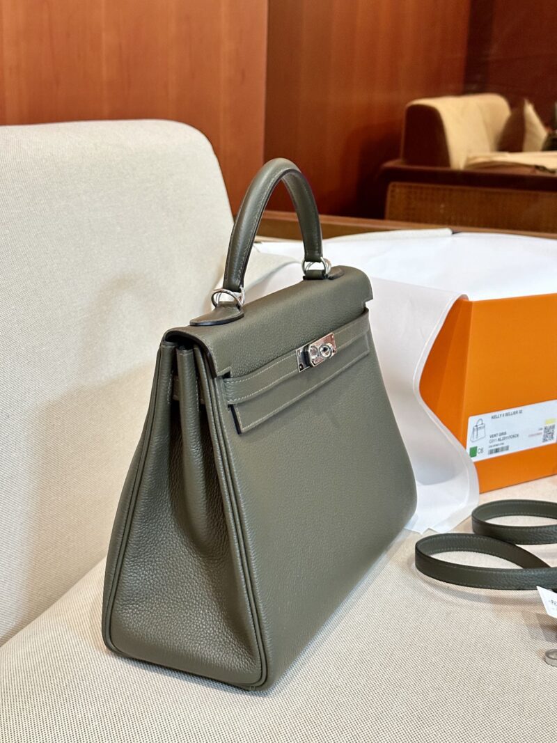 Hermès Kelly 32 Togo Vert Gris Silver Hardware - Image 3