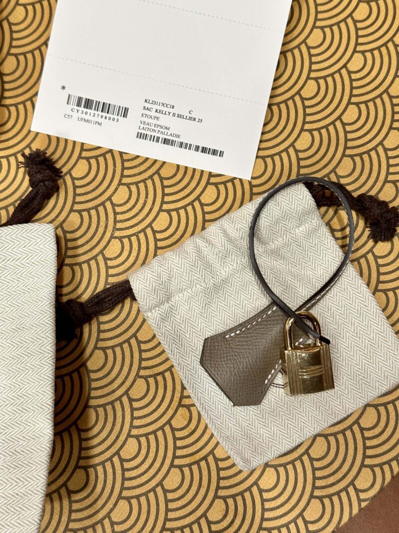 Hermès Kelly 25 Epsom Etoupe, Gold Gold Hardware - Image 9