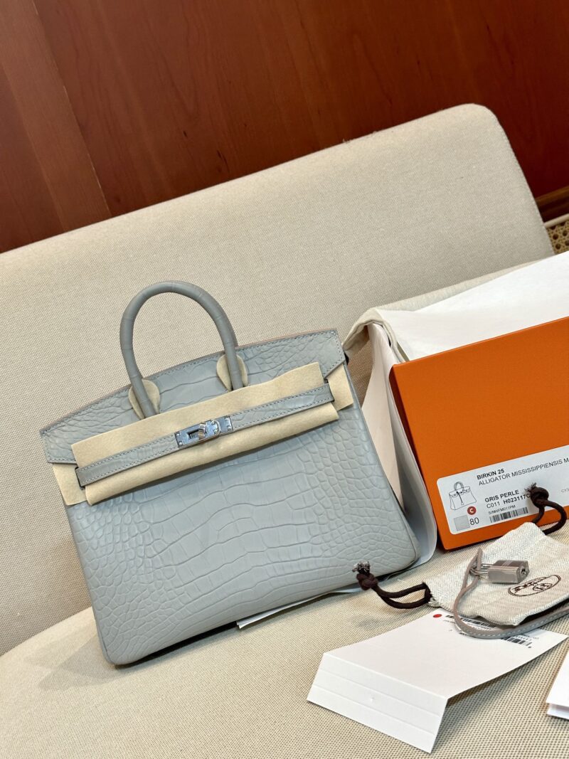 Hermès Birkin 25 Gris Pearl Matte Alligator Palladium Hardware - Image 4