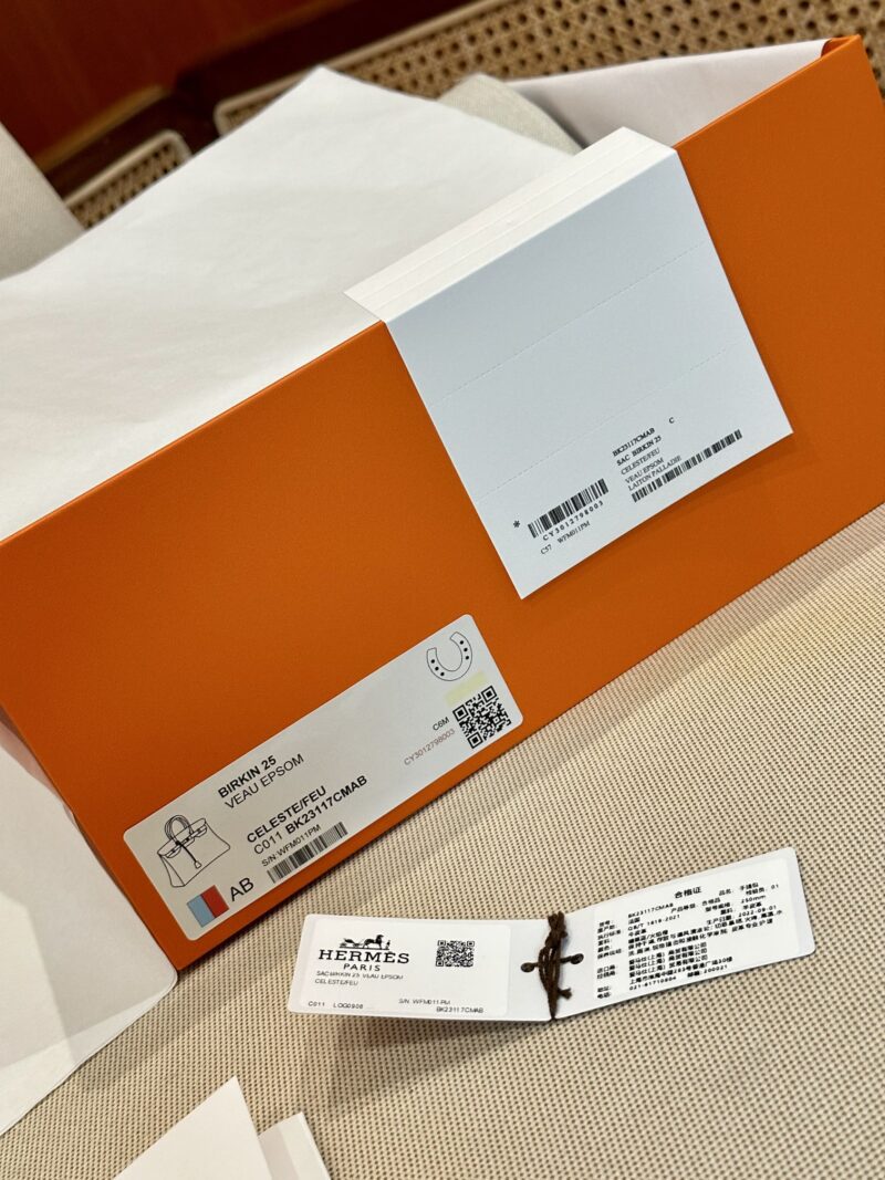 Hermès Birkin 25 Blue Celeste, Feu Orange Epsom Gold Hardware - Image 11