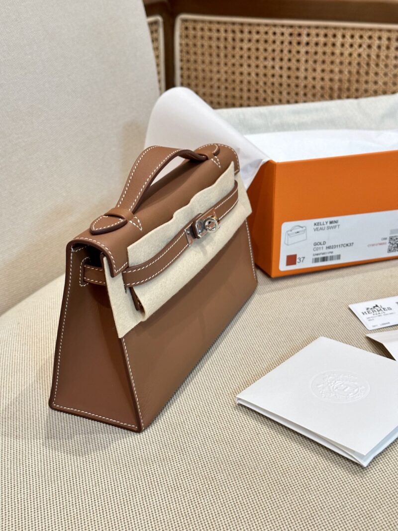 Hermès Kelly Pochette Gold, Silver Swift Palladium Hardware