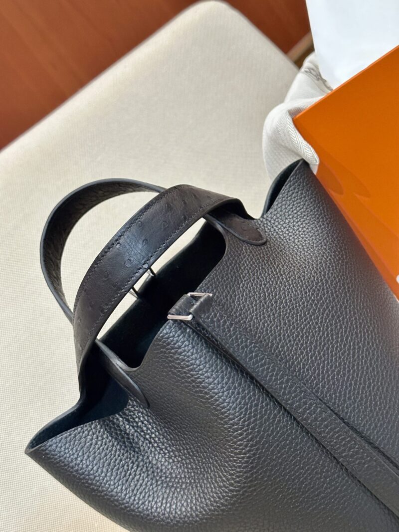 Hermès Picotin Touch 18 Taurillon Clemence & Ostrich Noir Silver Hardware - Image 7