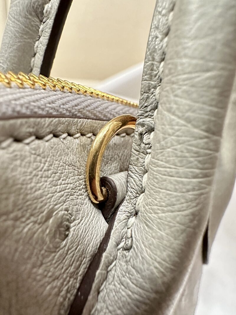 Hermès Mini Bolide 18 Ostrich Gris Pearl Gold Hardware