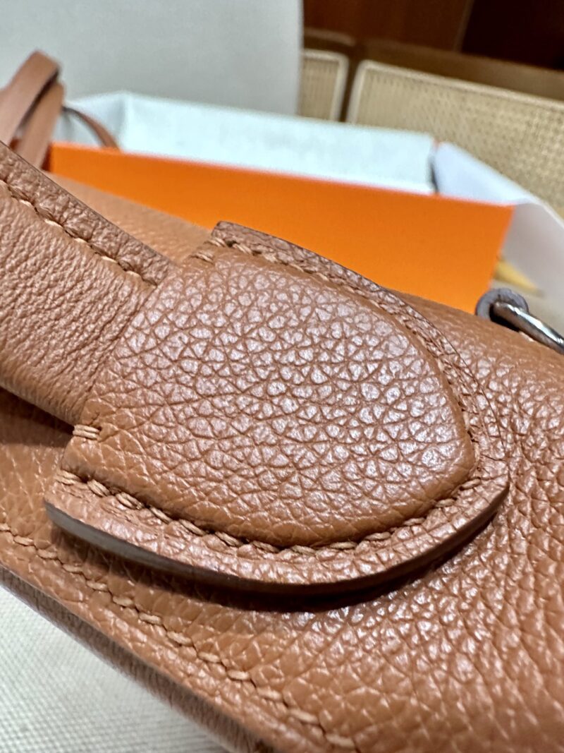 Hermès Mini Kelly 2424 Evercolor & Swift Gold Silver Hardware - Image 9