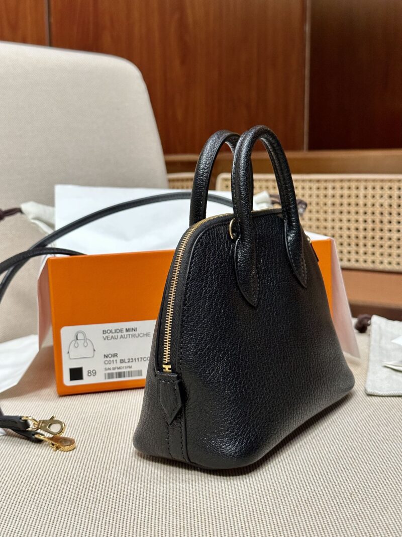 Hermès Mini Bolide 18 Chevre Noir Gold Hardware