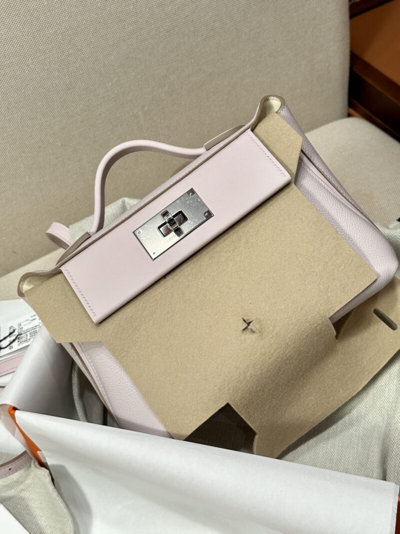 Hermès Mini Kelly 2424 Evercolor & Swift Mauve Pale Silver Hardware - Image 2