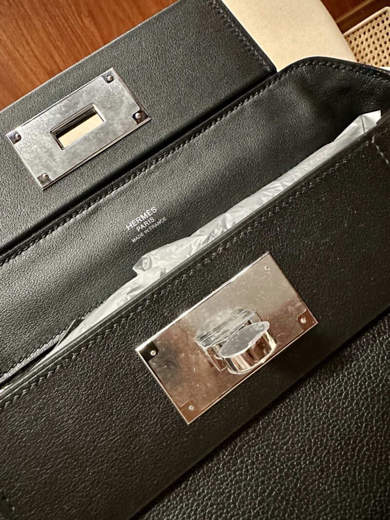 Hermès Mini Kelly 2424 Evercolor & Swift Noir Silver Hardware - Image 15
