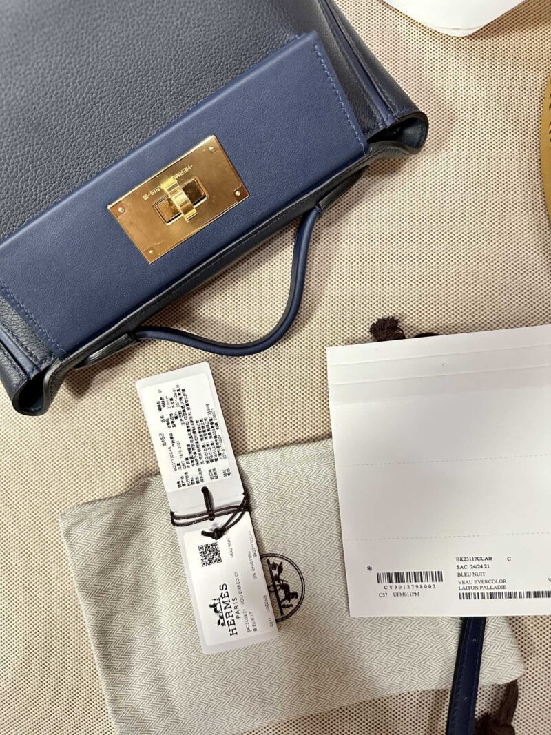 Hermès Mini Kelly 2424 Evercolor & Swift Blue Nuit & Blue Navy Gold Hardware - Image 7