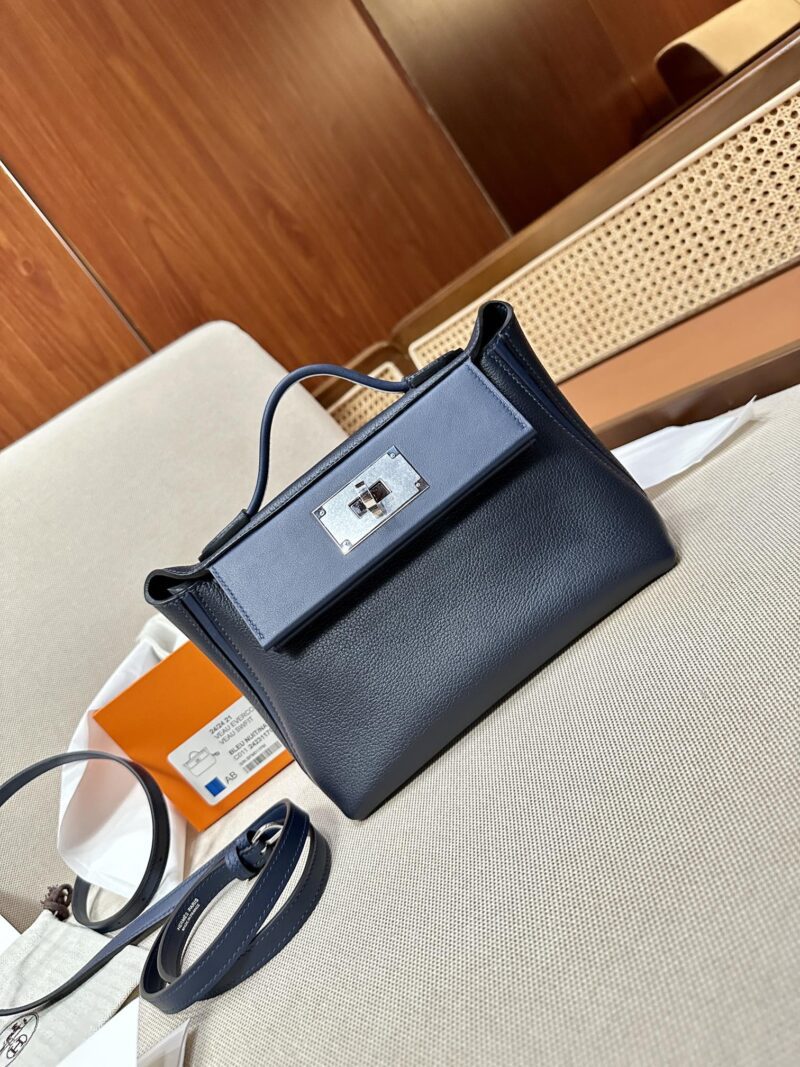 Hermès Mini Kelly 2424 Evercolor & Swift Blue Nuit & Blue Navy Silver Hardware - Image 2