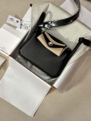 Hermès Mini Lindy 20 Taurillon Clemence Noir Silver Hardware