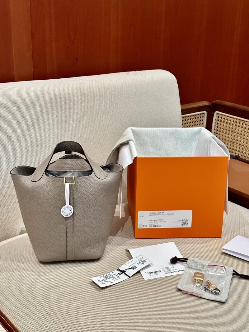 Hermès Picotin 18 Clemence Gris Asphalt Gold Hardware