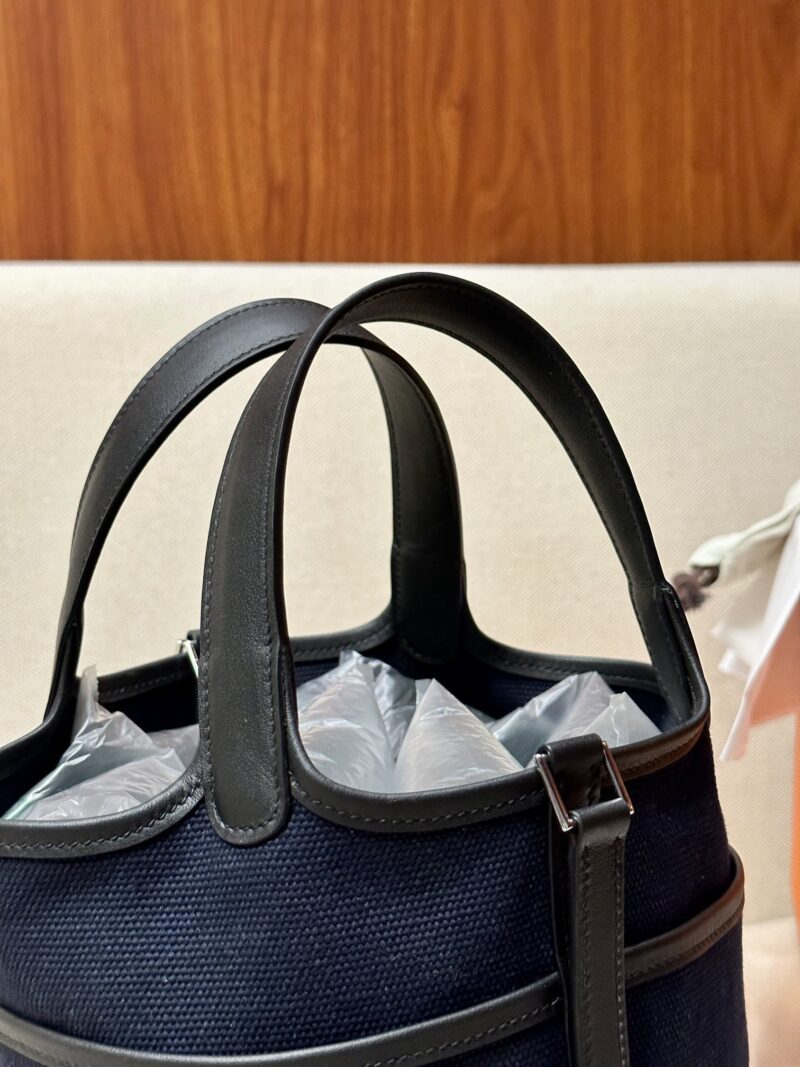 Hermès Picotin Cargo 18 Canvas & Leather Deep Blue & Noir Gold Hardware - Image 6