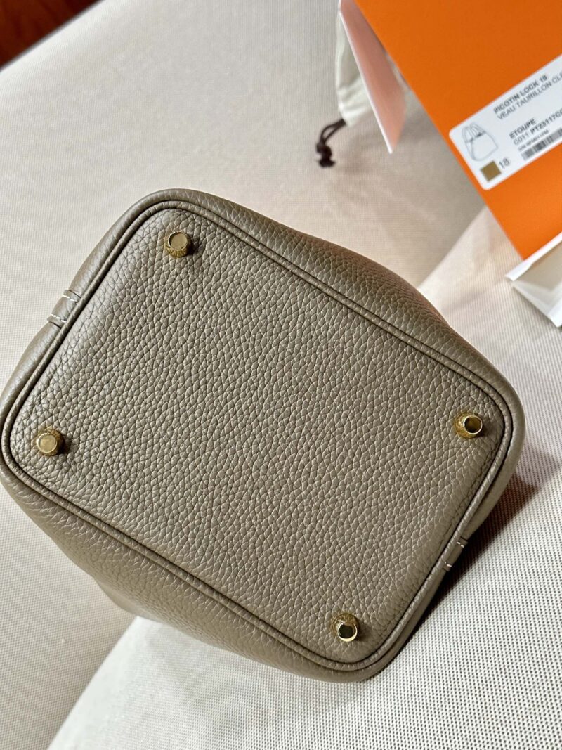 Hermès Picotin Touch 18 Taurillon Clemence & Crocodile Etoupe Gold Hardware - Image 10