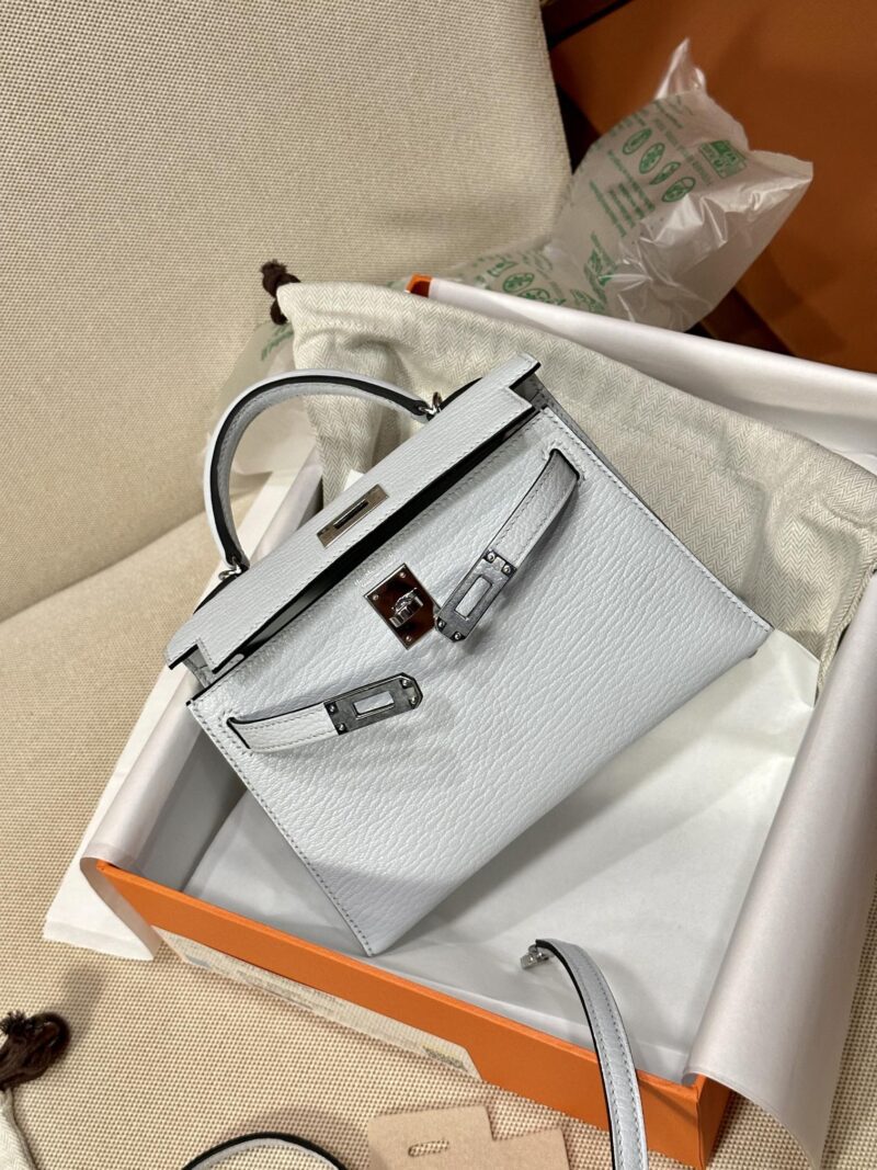 Hermès Mini Kelly Chevre Blue Brume Silver Hardware - Image 6
