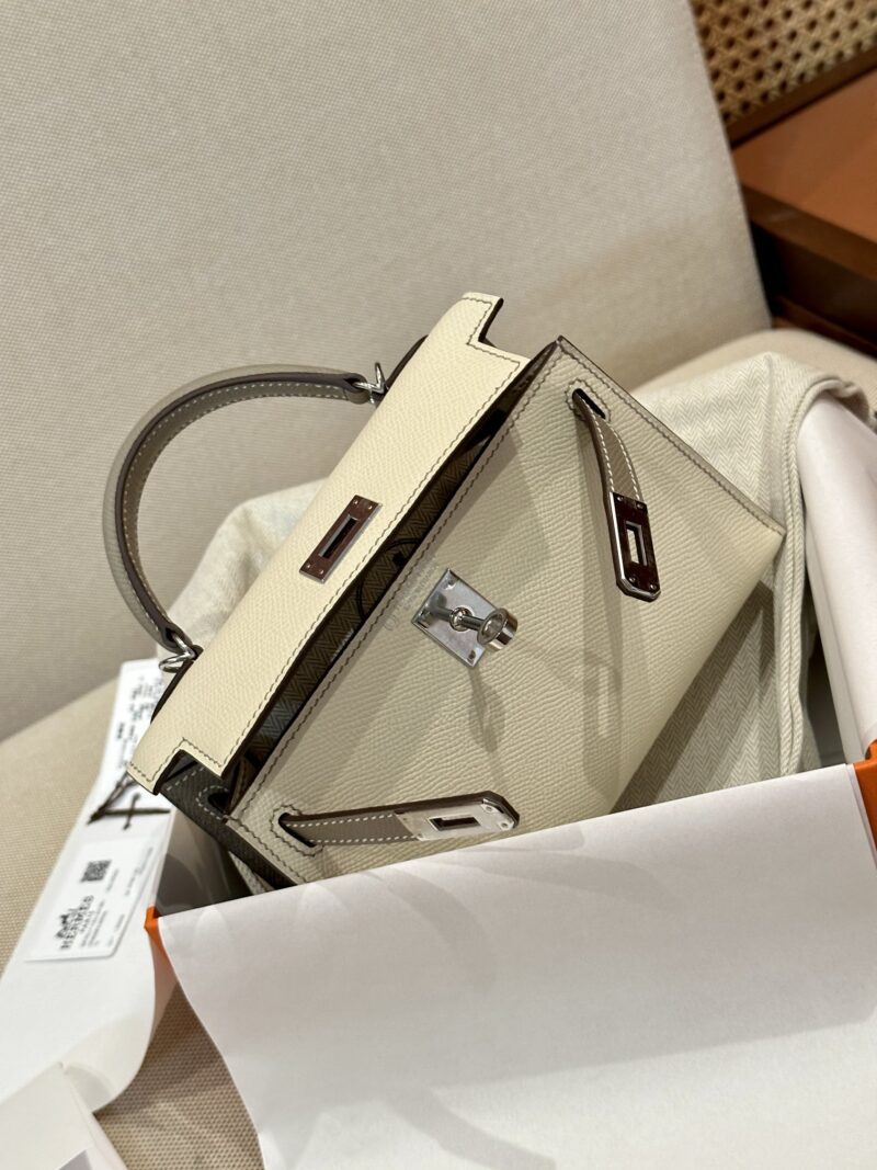 Hermès Mini Kelly 19 Epsom Craie & Gris Asphalt Silver Hardware - Image 5
