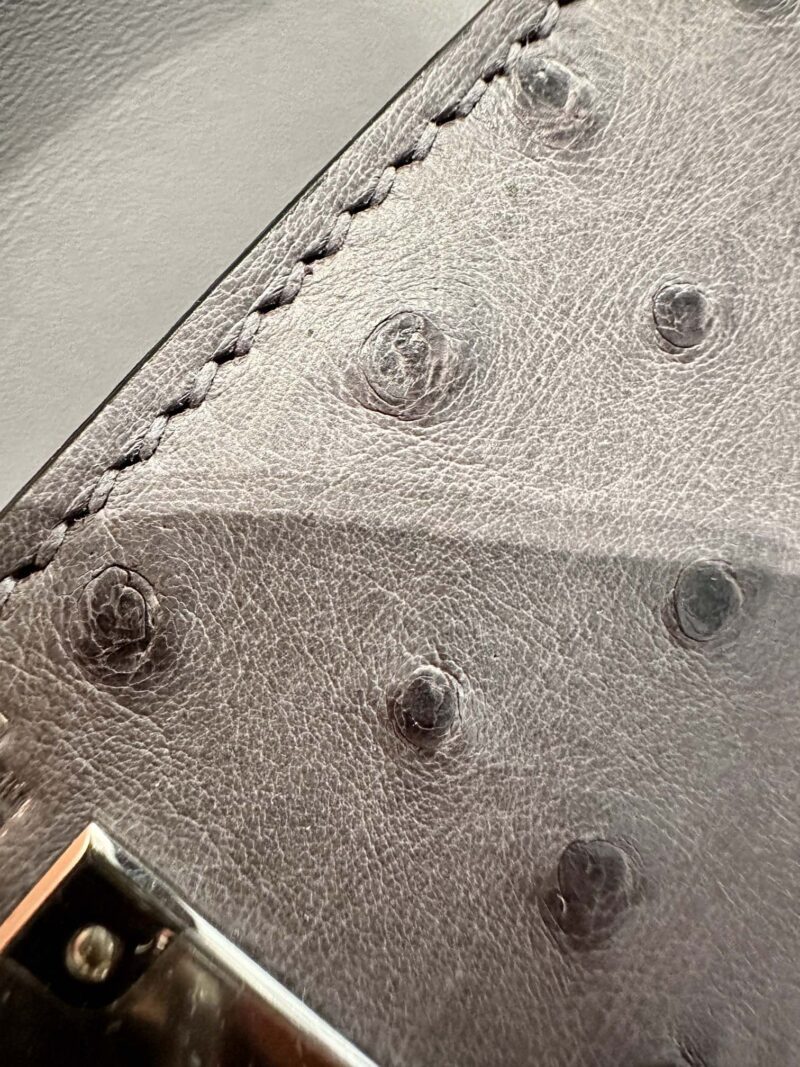 Hermès Mini Kelly 19 Ostrich Gris Agate Silver Hardware - Image 15