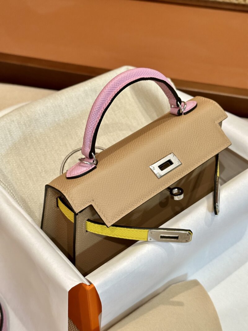 Hermès Mini Kelly Epsom Chai & Mauve Sylvestre & Jaune Citron Silver Hardware - Image 5