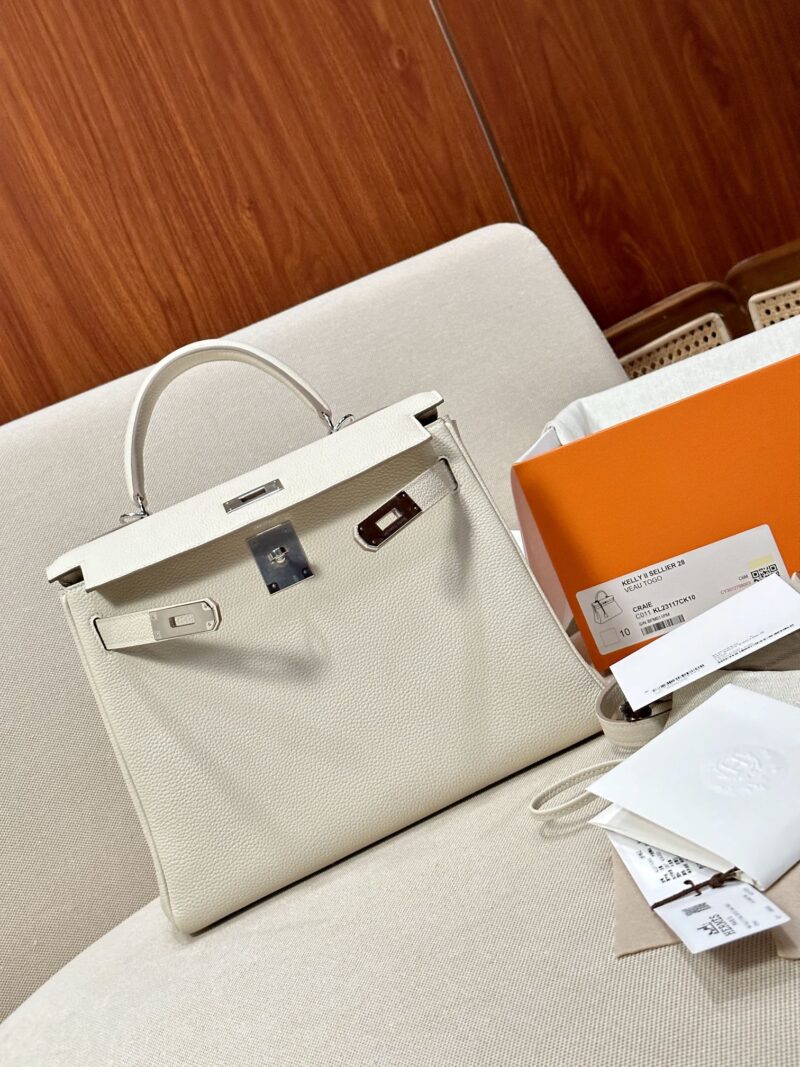 Hermès Kelly 28 Togo Craie Silver Hardware - Image 5