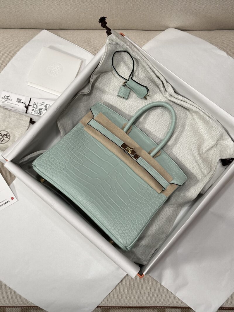 Hermès Birkin 25 Vert D'eau Matte Crocodile Gold Hardware