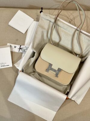 Hermès Constance 19 Craie Evercolor Palladium Hardware