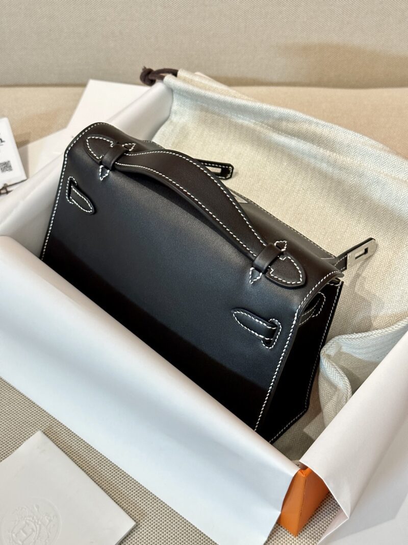 Hermès Kelly Pochette Noir, Beton Swift Palladium Hardware