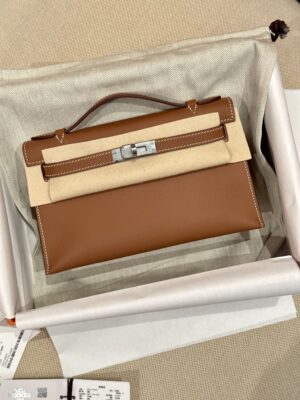 Hermès Kelly Pochette Gold, Silver Swift Palladium Hardware