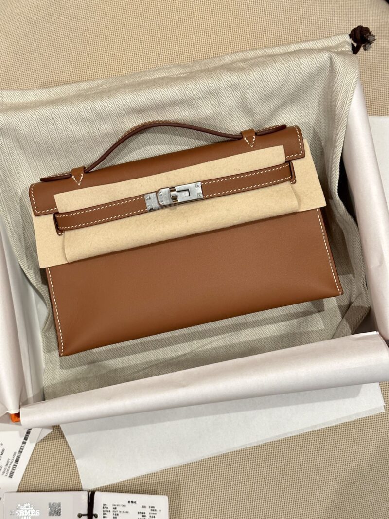 Hermès Kelly Pochette Gold, Silver Swift Palladium Hardware